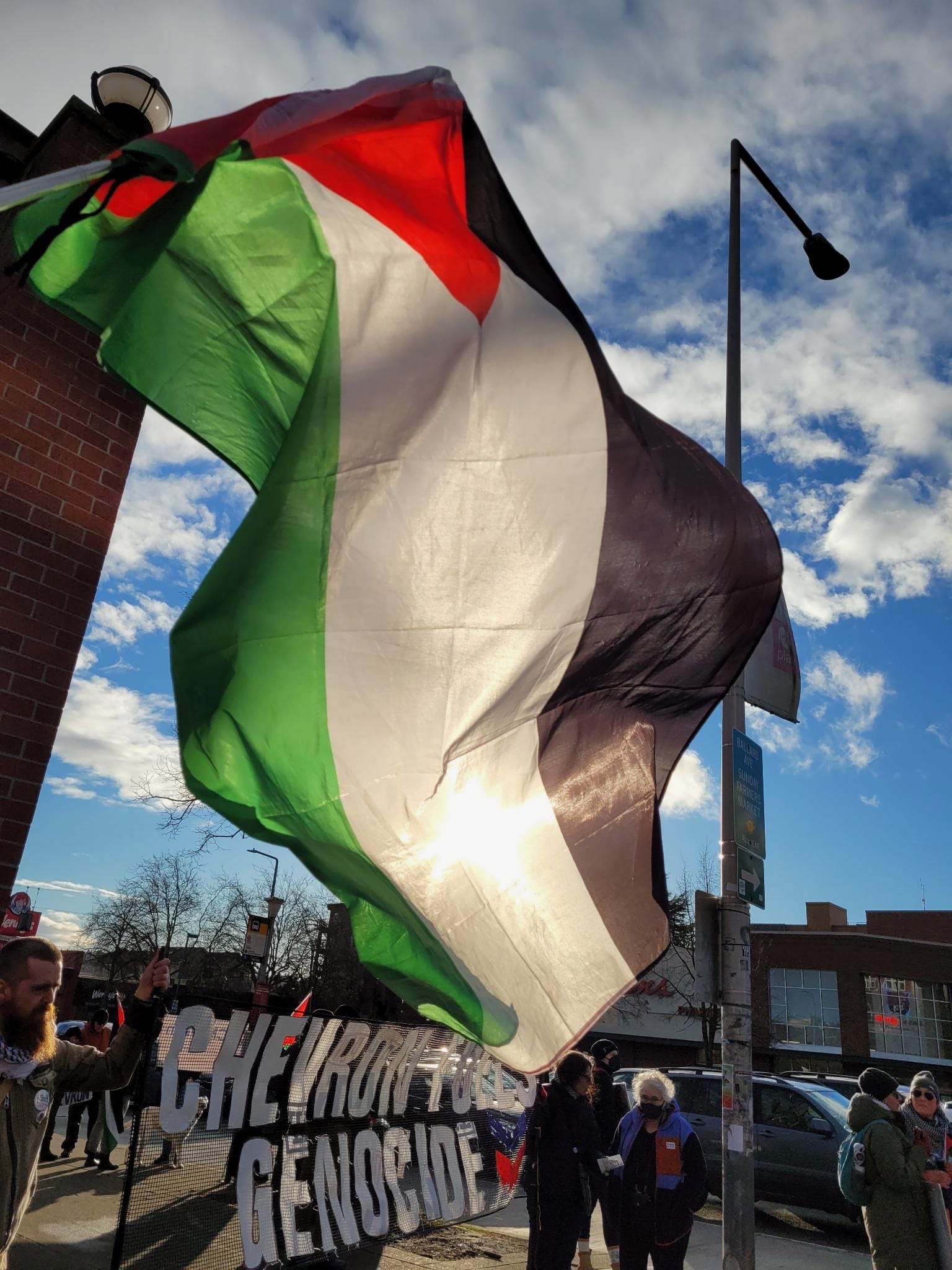 Palestine flag waved in the sky