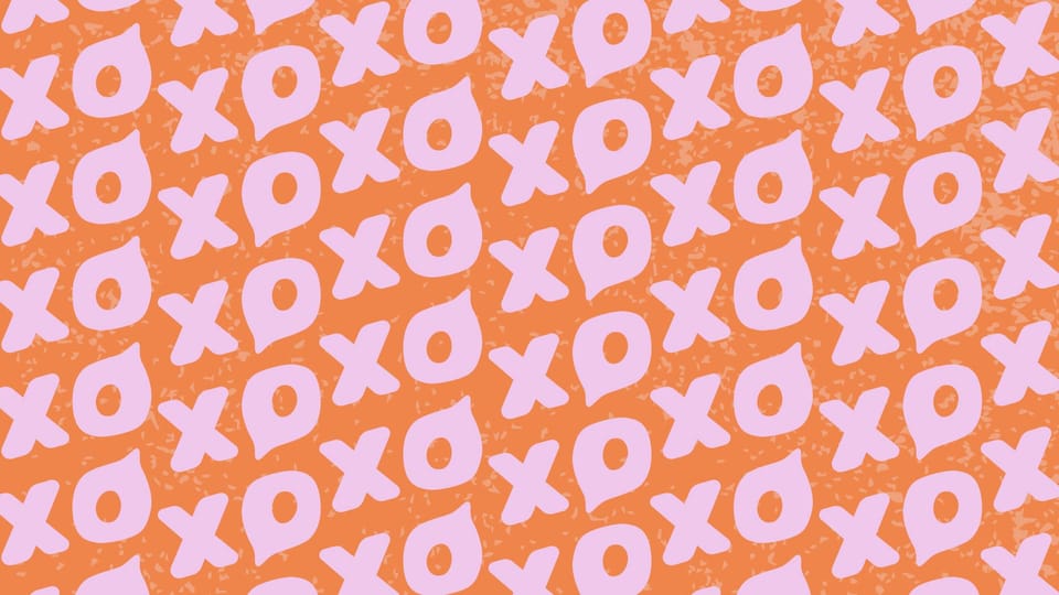 Pink tessellated x's and o's on an orange background